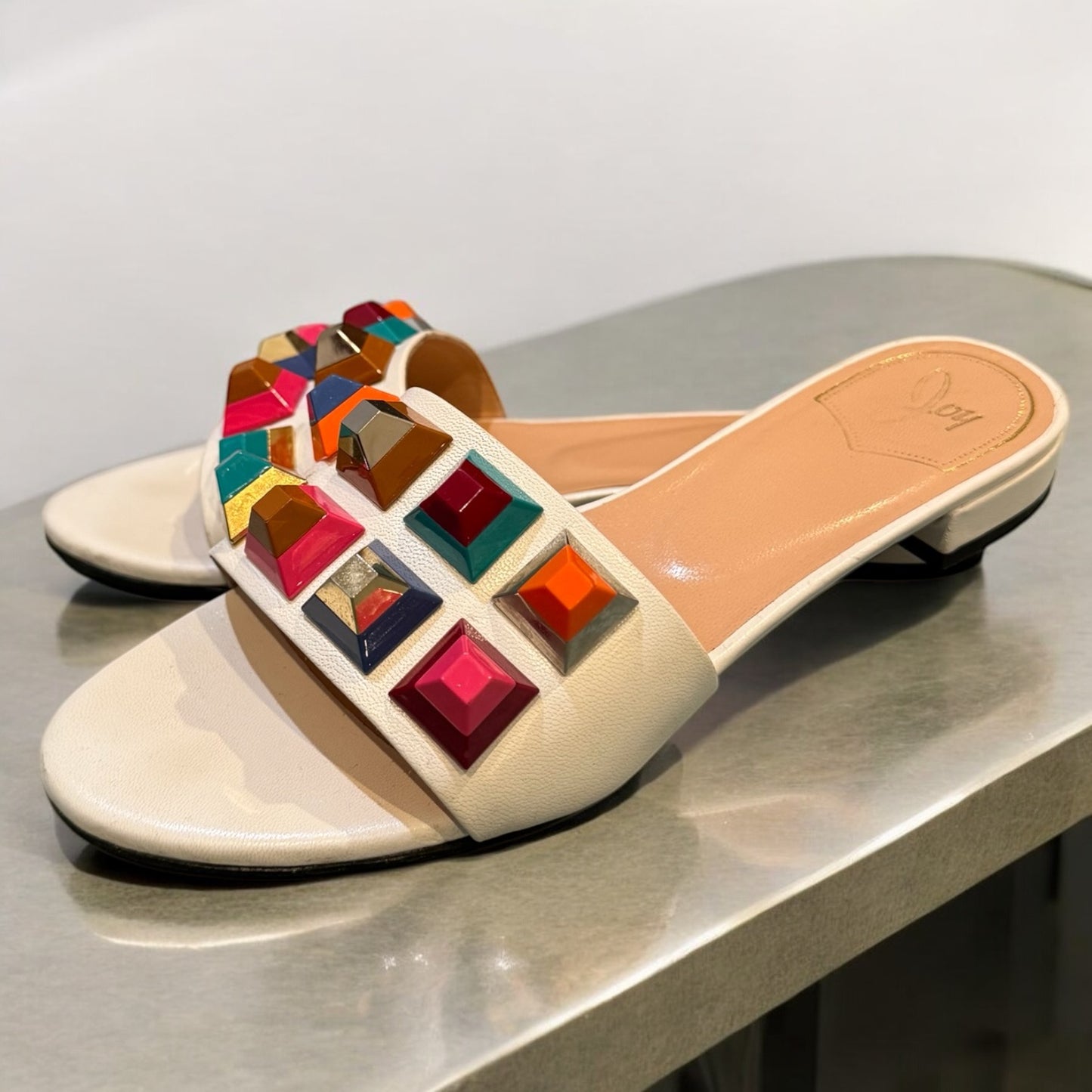Vintage Joy Italian Embellished Slide Sandals - Size 39 - Excellent Condition