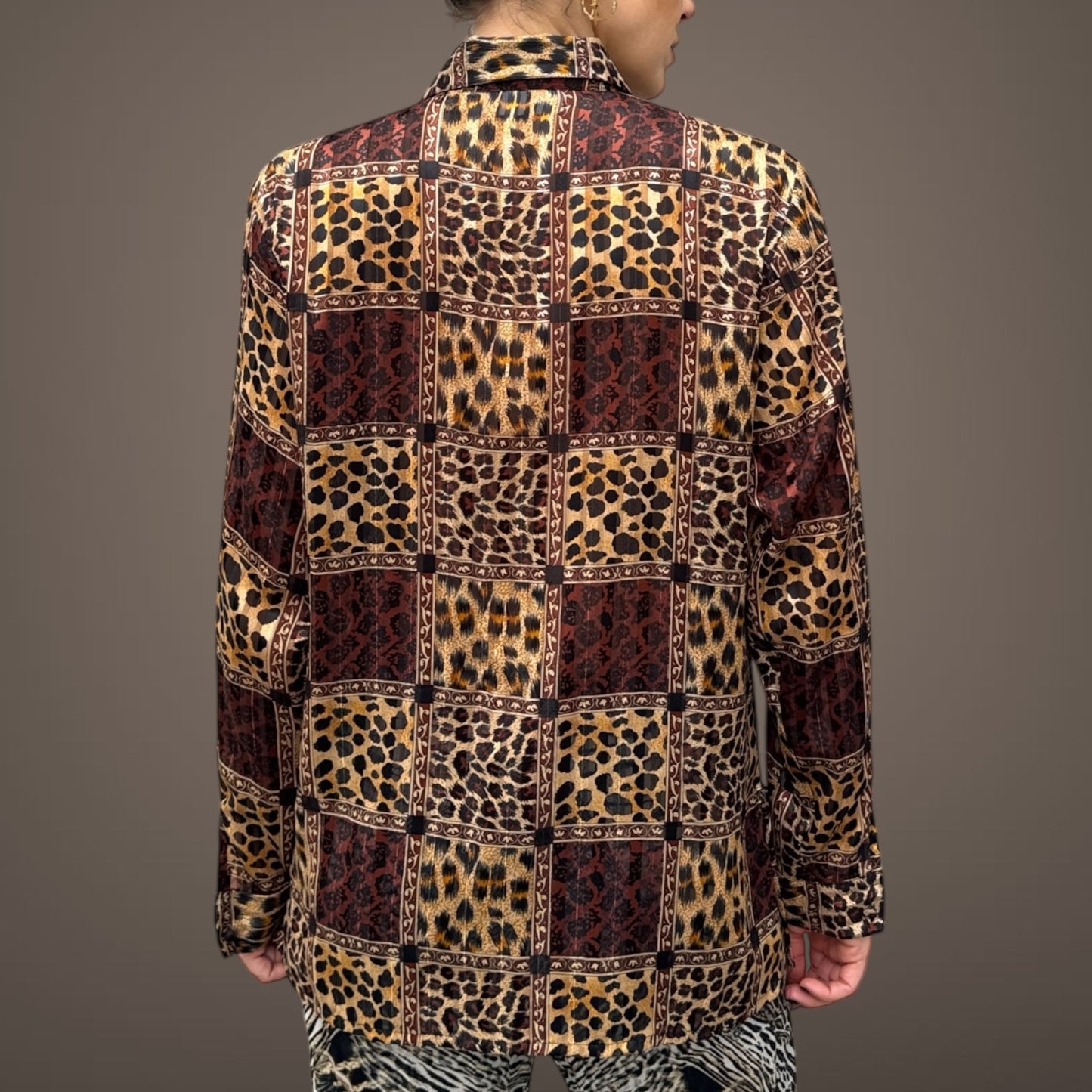 Vintage Yves St. Clair Leopard Patchwork Button-Up