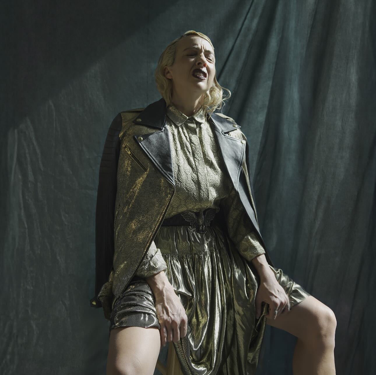 Outlander Vintage Metallic Gold Midi Skirt