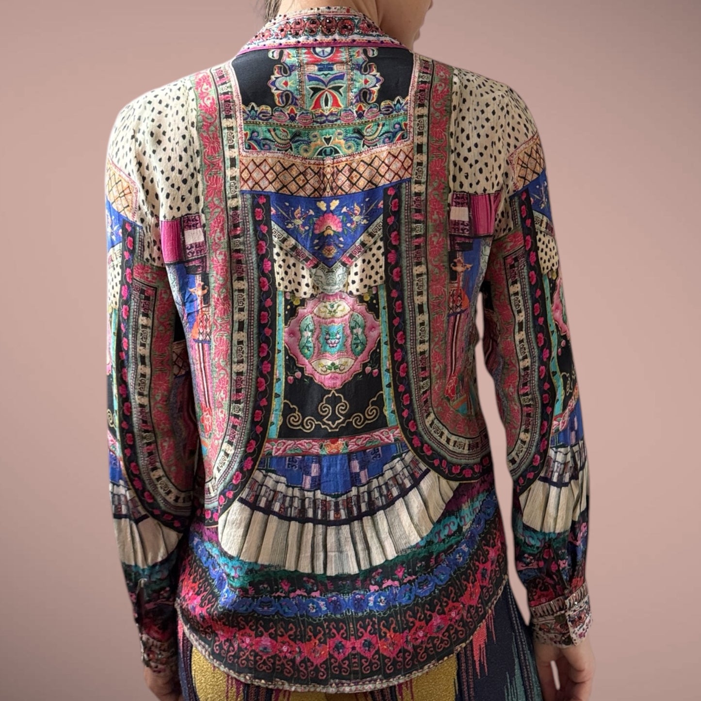 Camilla 100% Silk Printed Button-Up Blouse – Size S