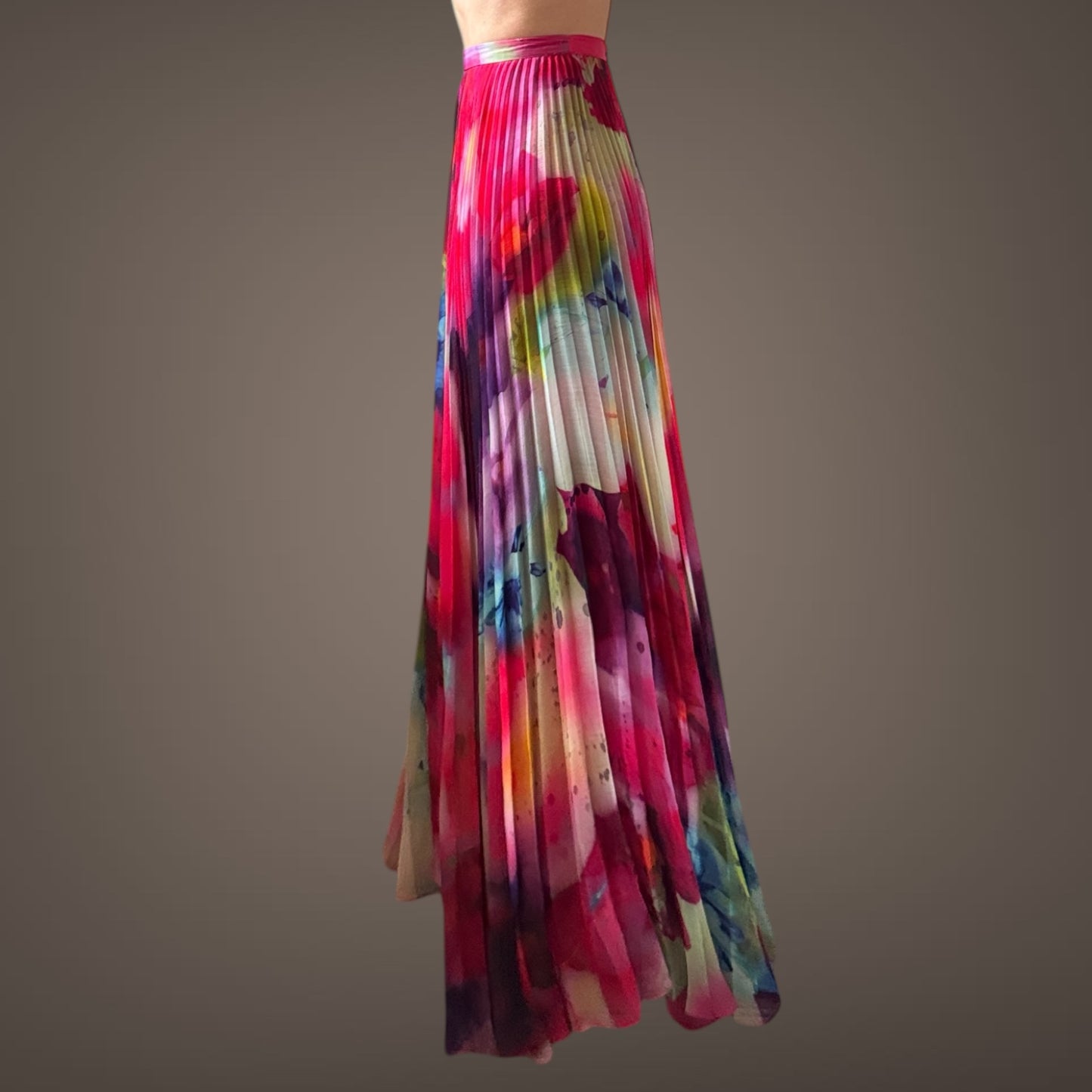 Alice + Olivia Watercolor Pleated Maxi Skirt