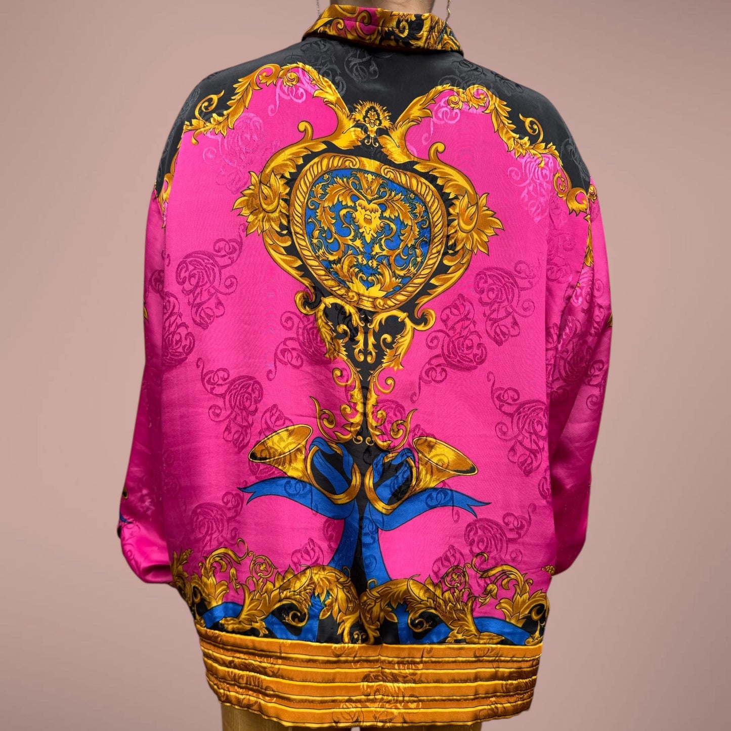 Vintage Baroque-Print Button-Up Jacket – Oversized Fit