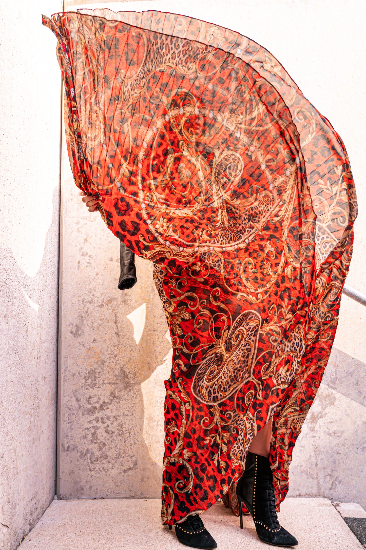 Camilla Sheer Red Leopard-Print Maxi Skirt with Crystals