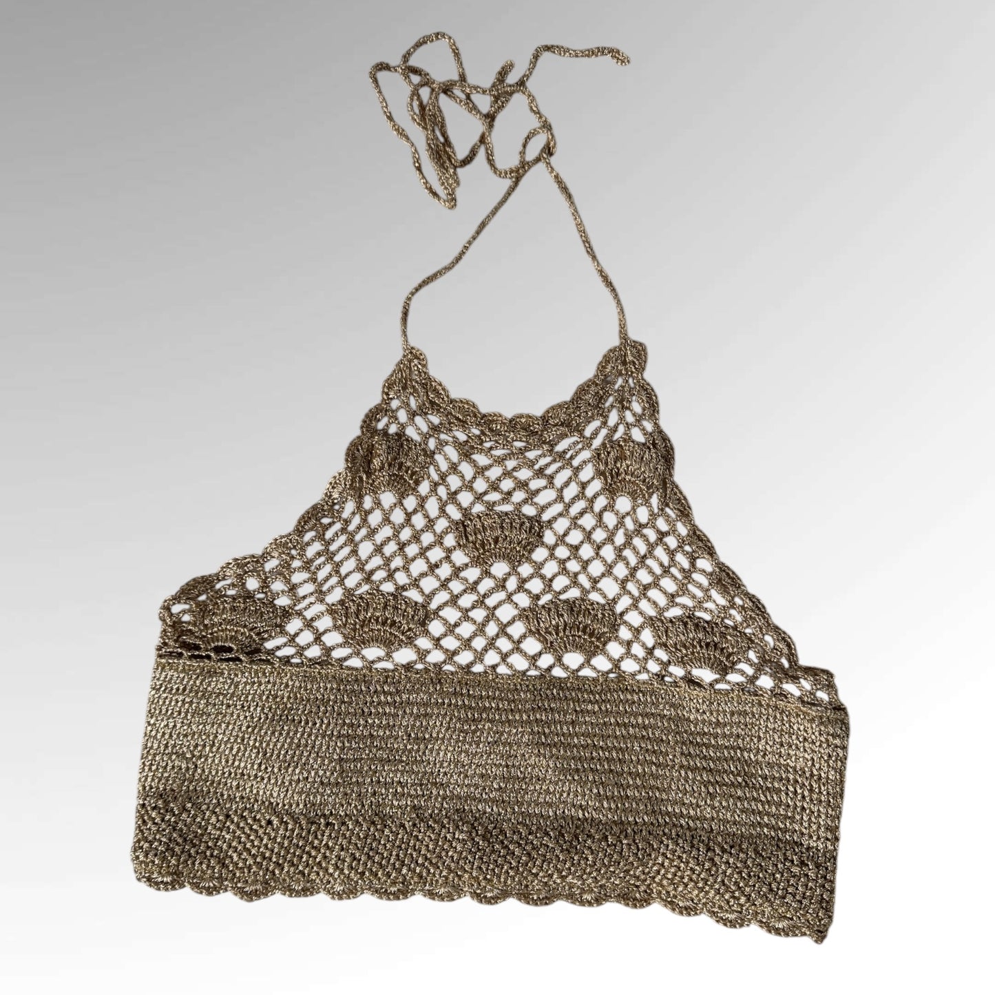 Vintage Scarlet Halter Top with Golden Elegance