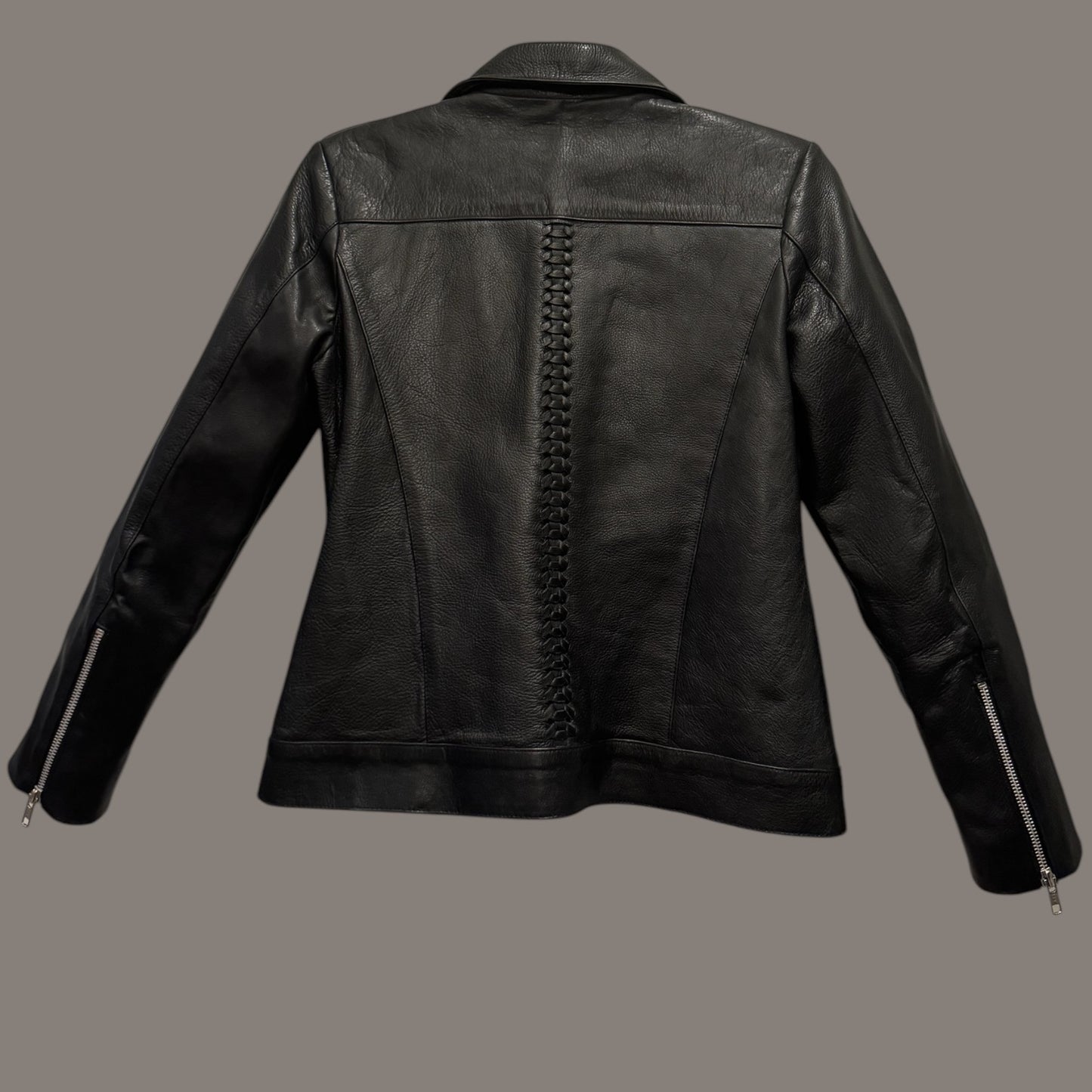 August the Fourth Black Leather Biker Jacket – Size 8, Hardly Worn