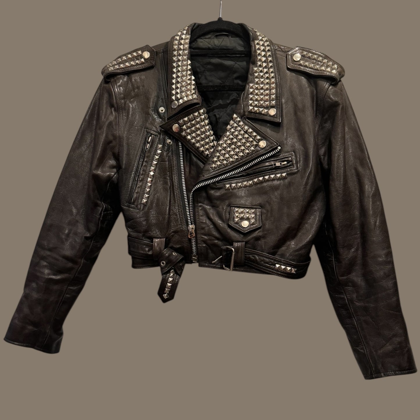 Vintage Studded Rockstar Leather Jacket – Size 40