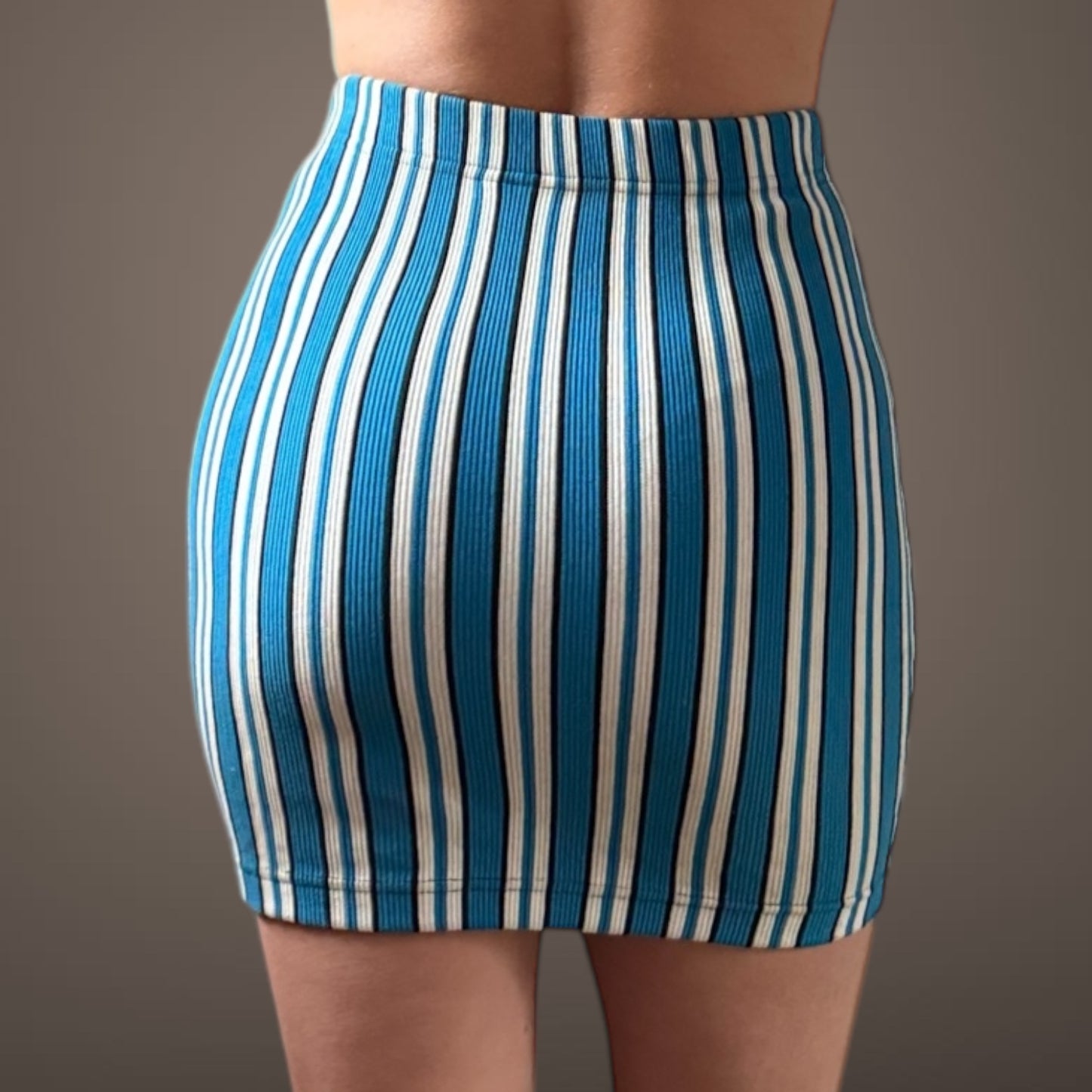 Vintage Mossimo Striped Ribbed Mini Skirt – Blue & White (S)