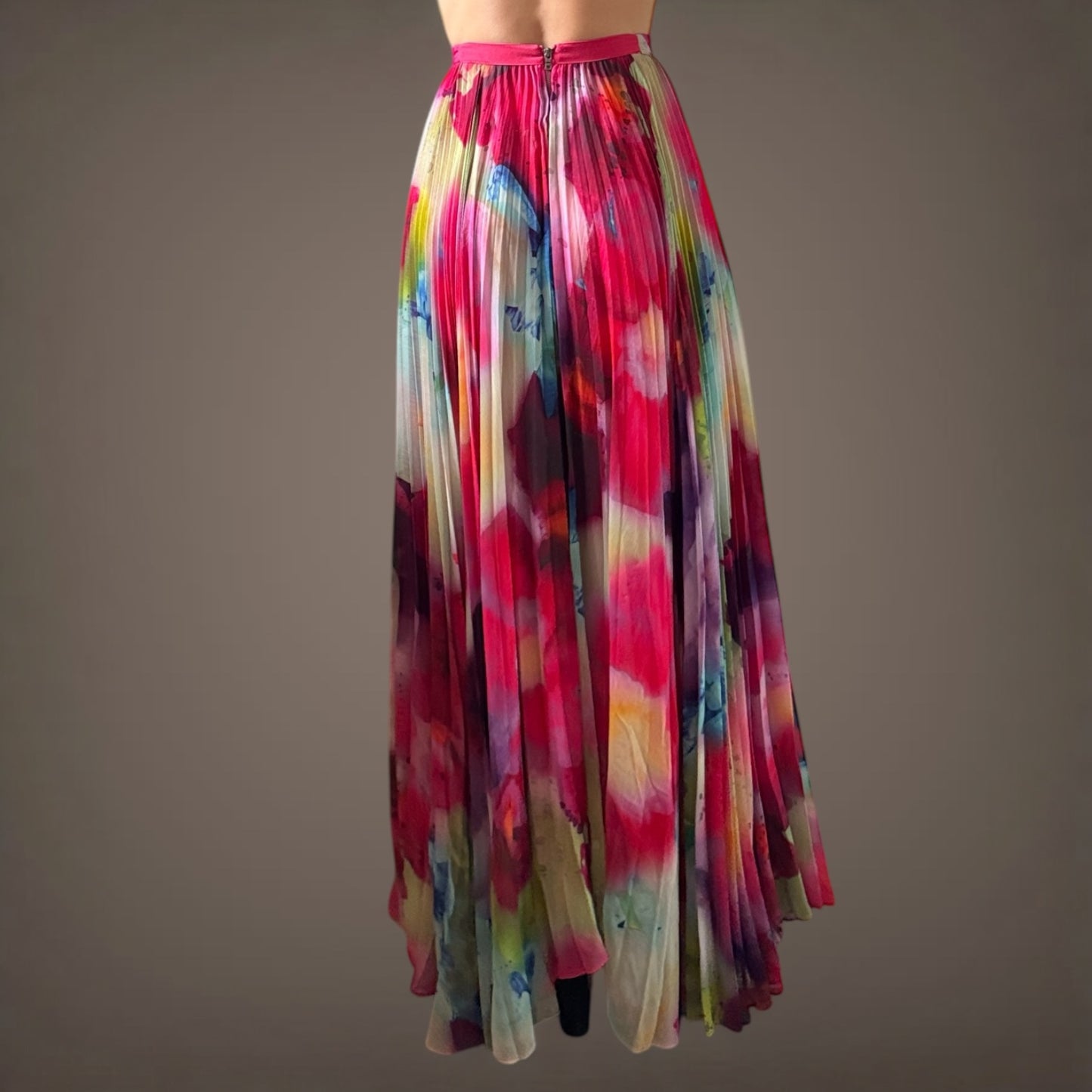 Alice + Olivia Watercolor Pleated Maxi Skirt