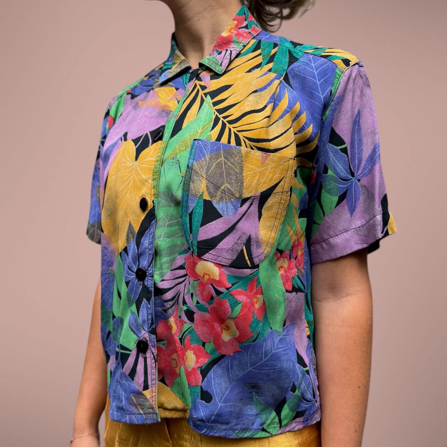 Vintage Tropical Print Hawaiian Shirt – Size M