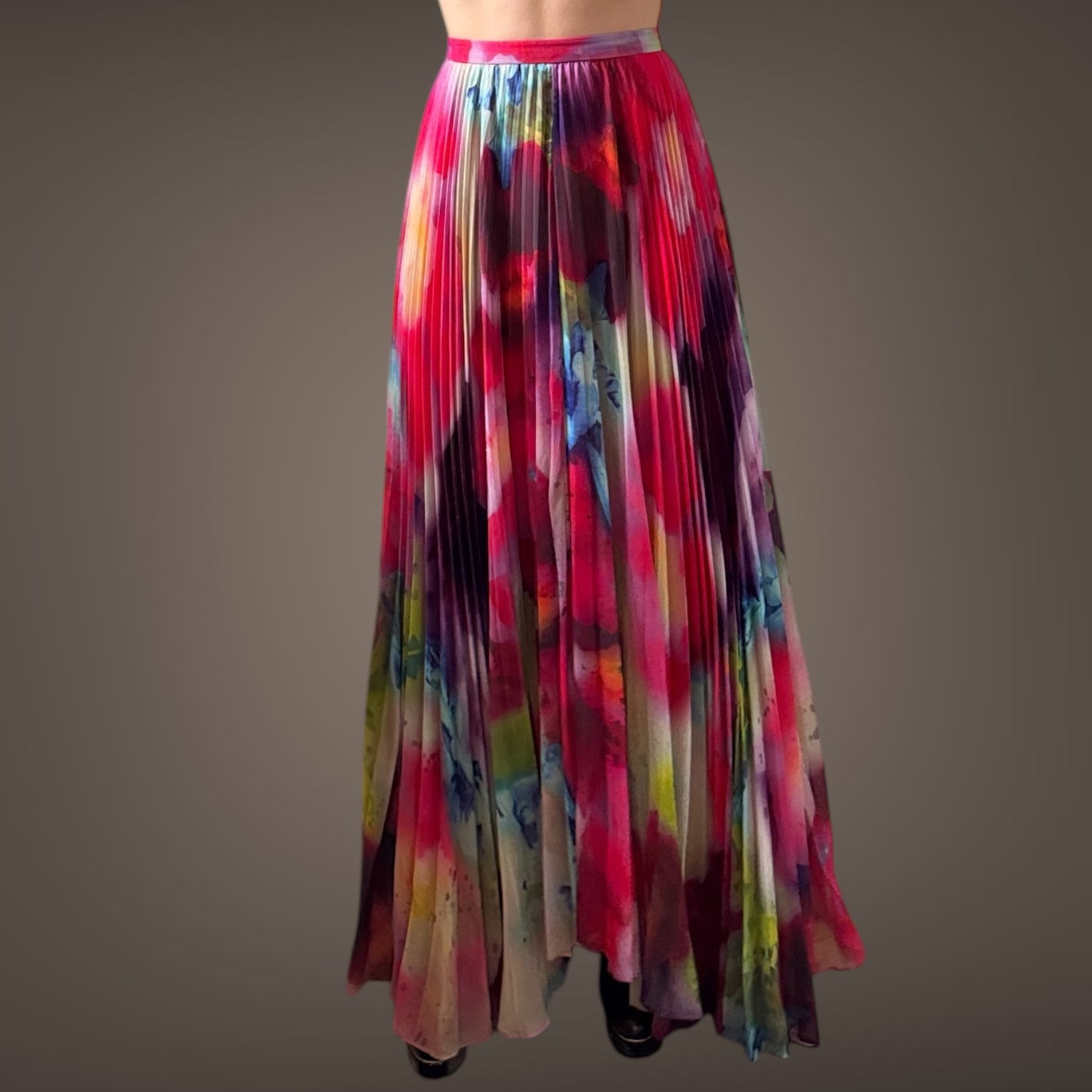 Alice + Olivia Watercolor Pleated Maxi Skirt