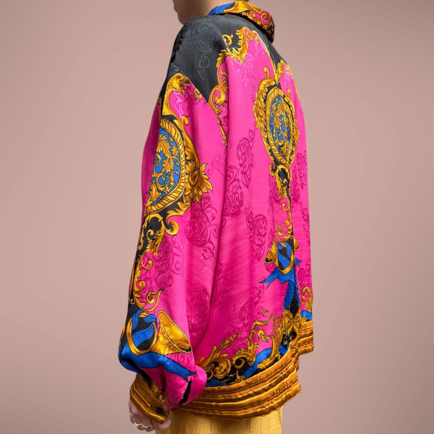 Vintage Baroque-Print Button-Up Jacket – Oversized Fit