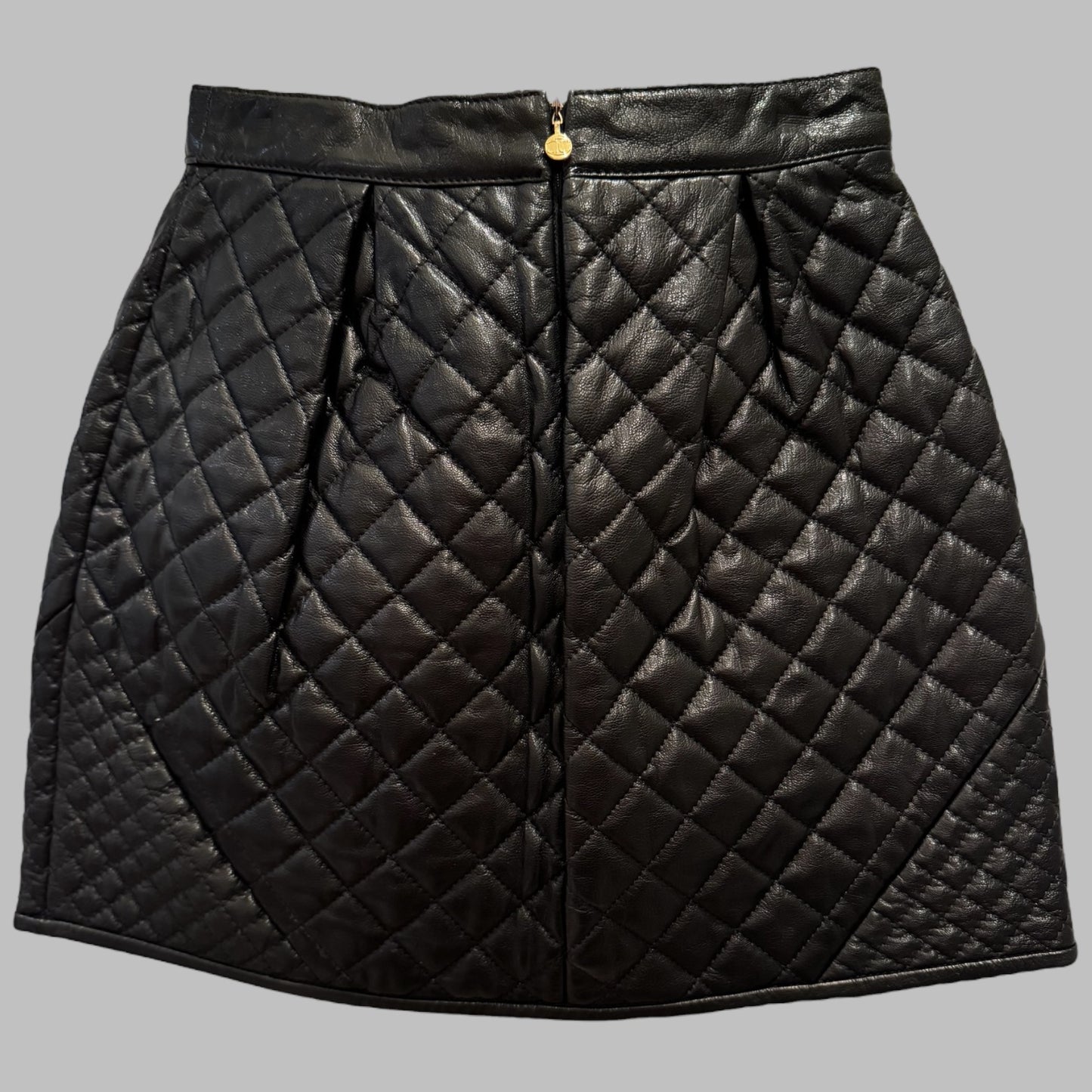 Vintage Just Cavalli Quilted Black Leather Skirt - Size 40