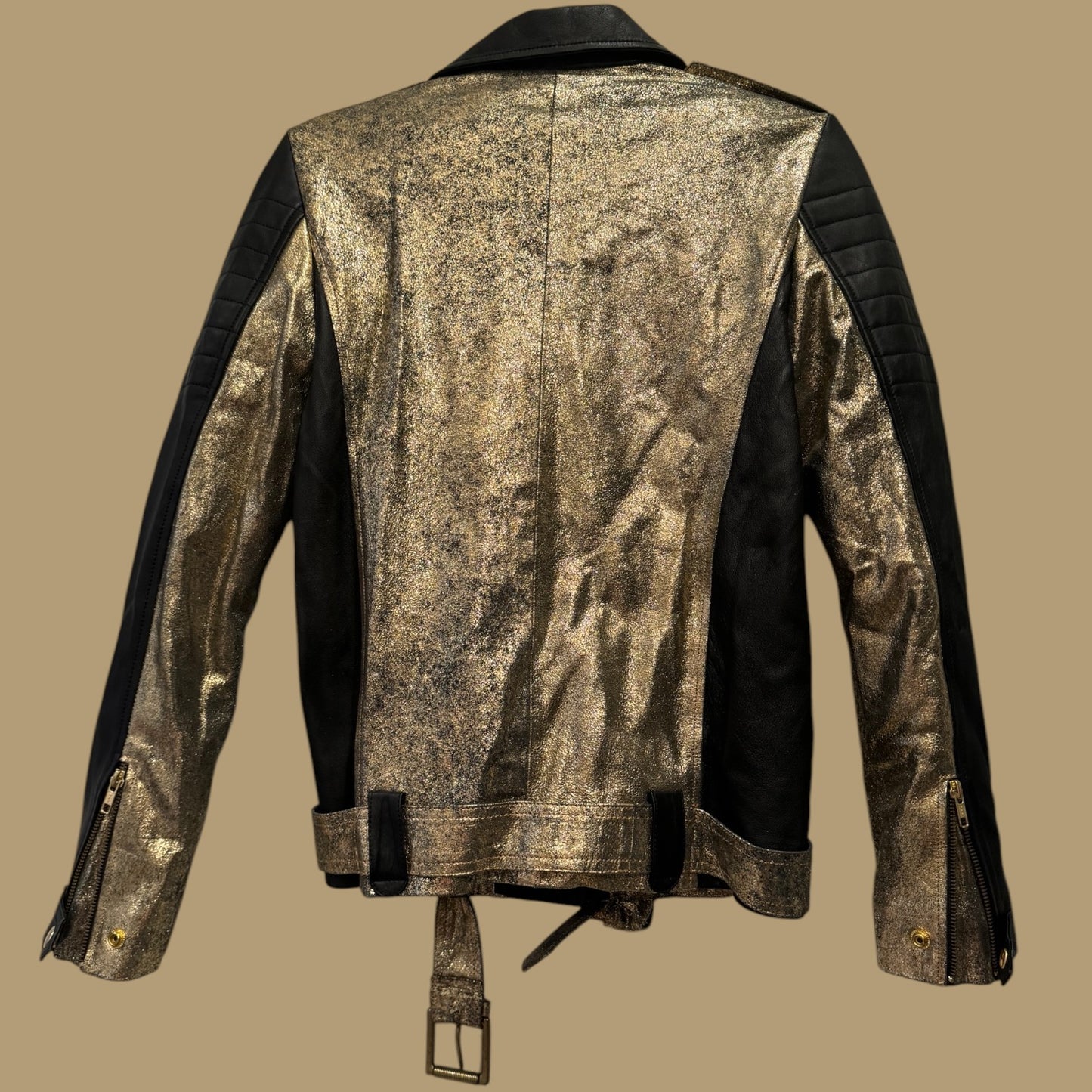 Rocky Rafaela Leather Jacket with Metallic Gold Detail - Size 40 - Excellent Condition