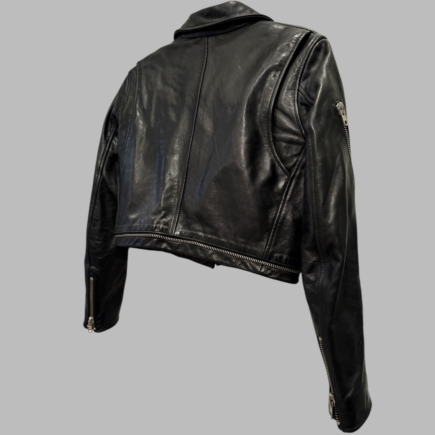 Surface to Air Black Leather Biker Jacket -
Size 38