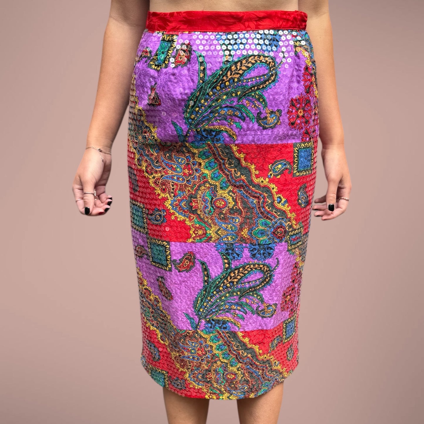 Vintage Anne Crimmins Silk Sequin Skirt – Tailored to 24” Waist