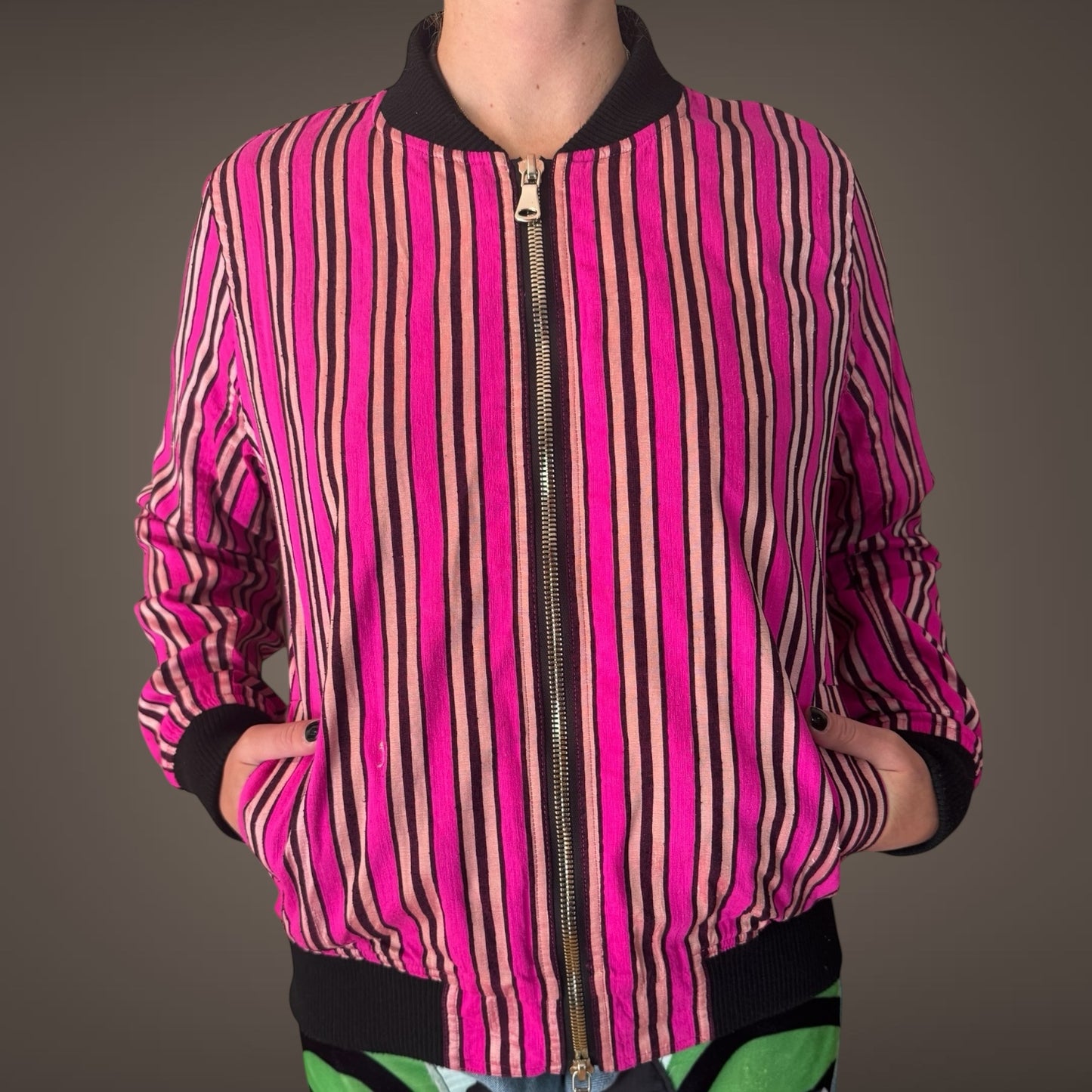 Philip Ayler One-of-a-Kind Striped Raw Silk Bomber (Unisex)
