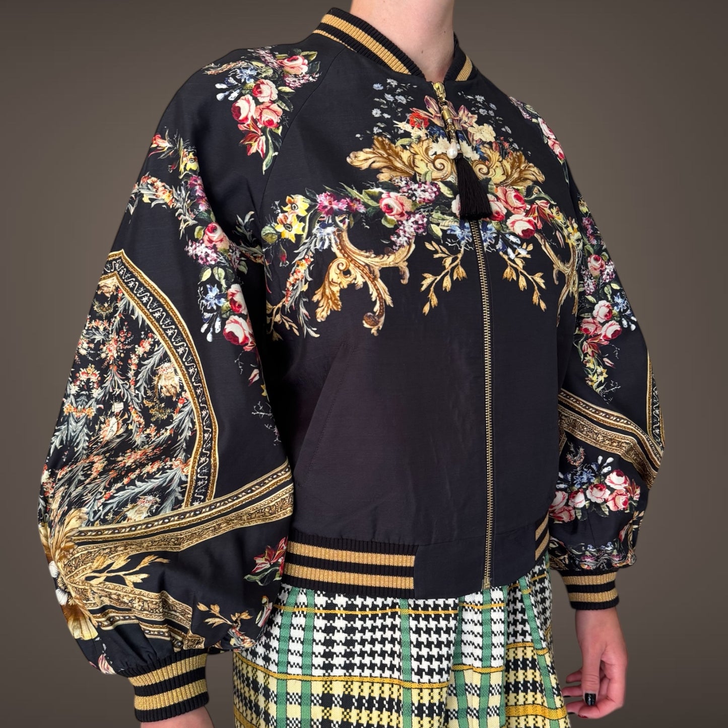 Camilla “Made With Love” Silk Embroidered Bomber Jacket (Size S)