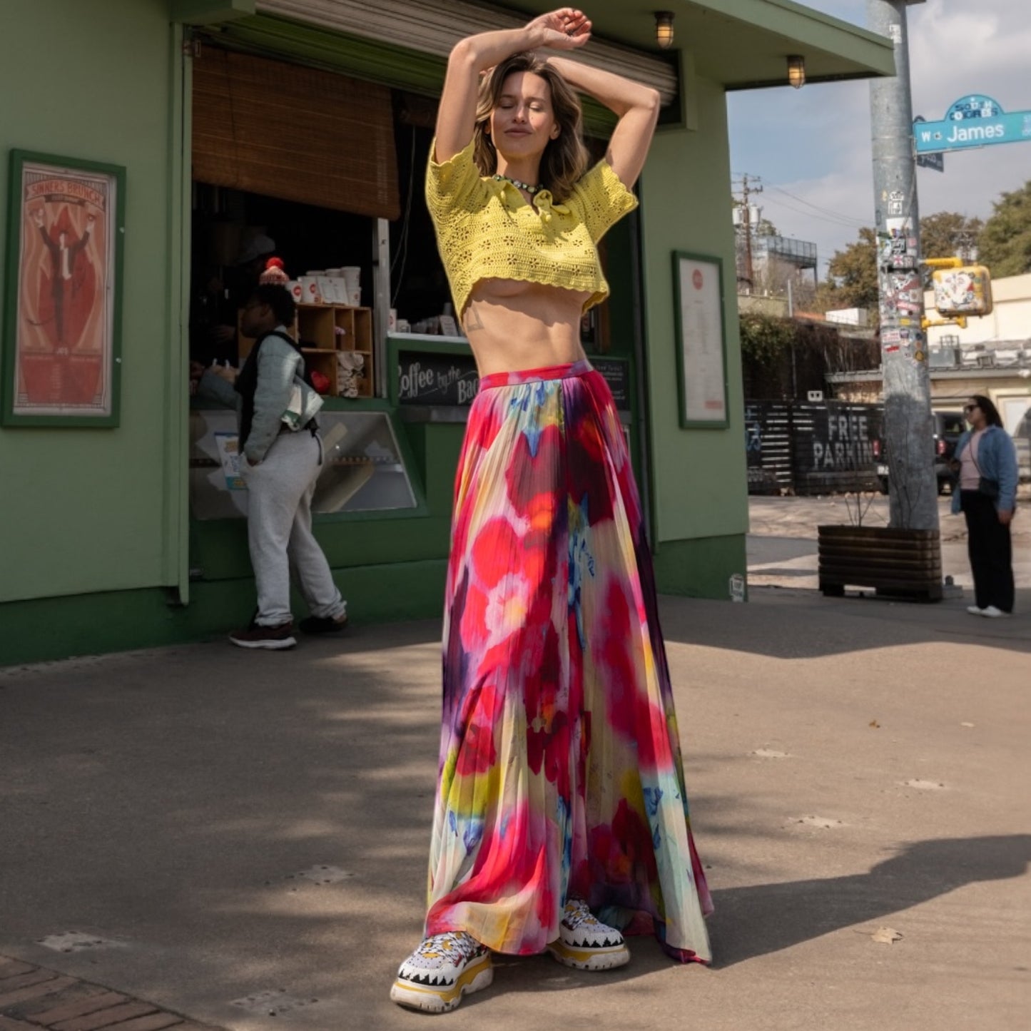 Alice + Olivia Watercolor Pleated Maxi Skirt