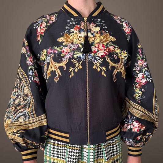 Camilla “Made With Love” Silk Embroidered Bomber Jacket (Size S)
