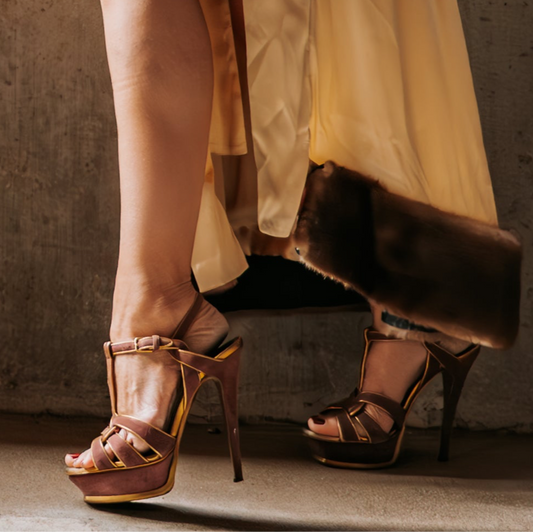 YSL Yves Saint Laurent Classic Purple Suede & Gold Platform Heels – Size 38 EU