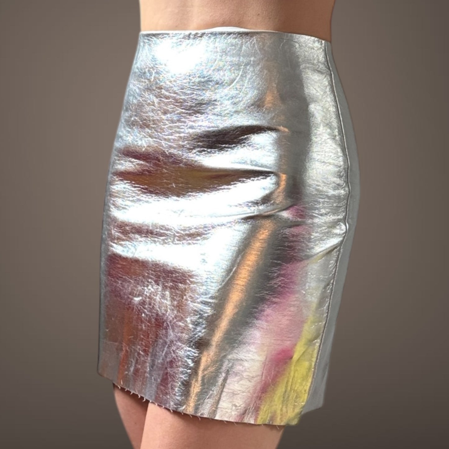 Silver Metallic Leather Mini Skirt – Size 8 AU