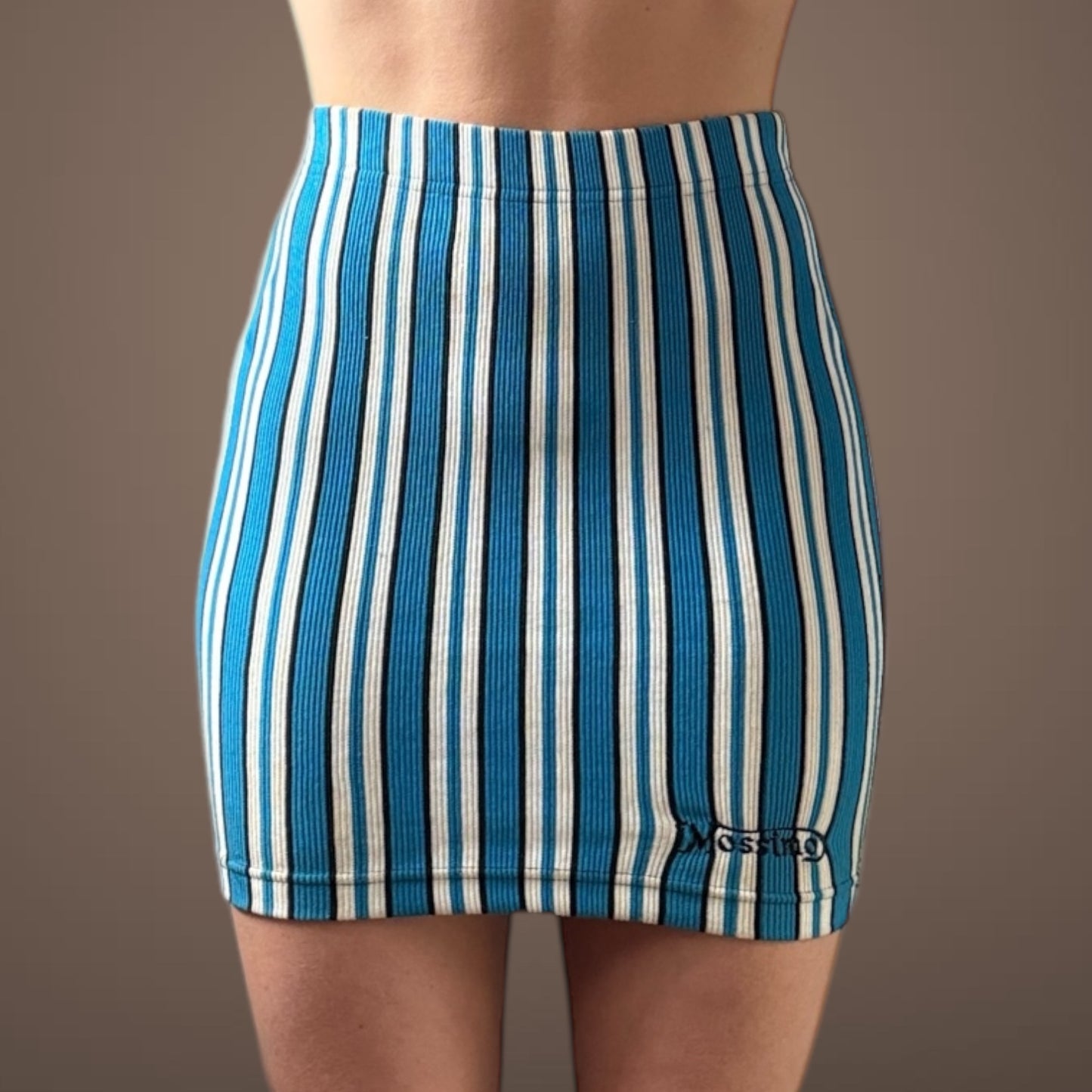 Vintage Mossimo Striped Ribbed Mini Skirt – Blue & White (S)