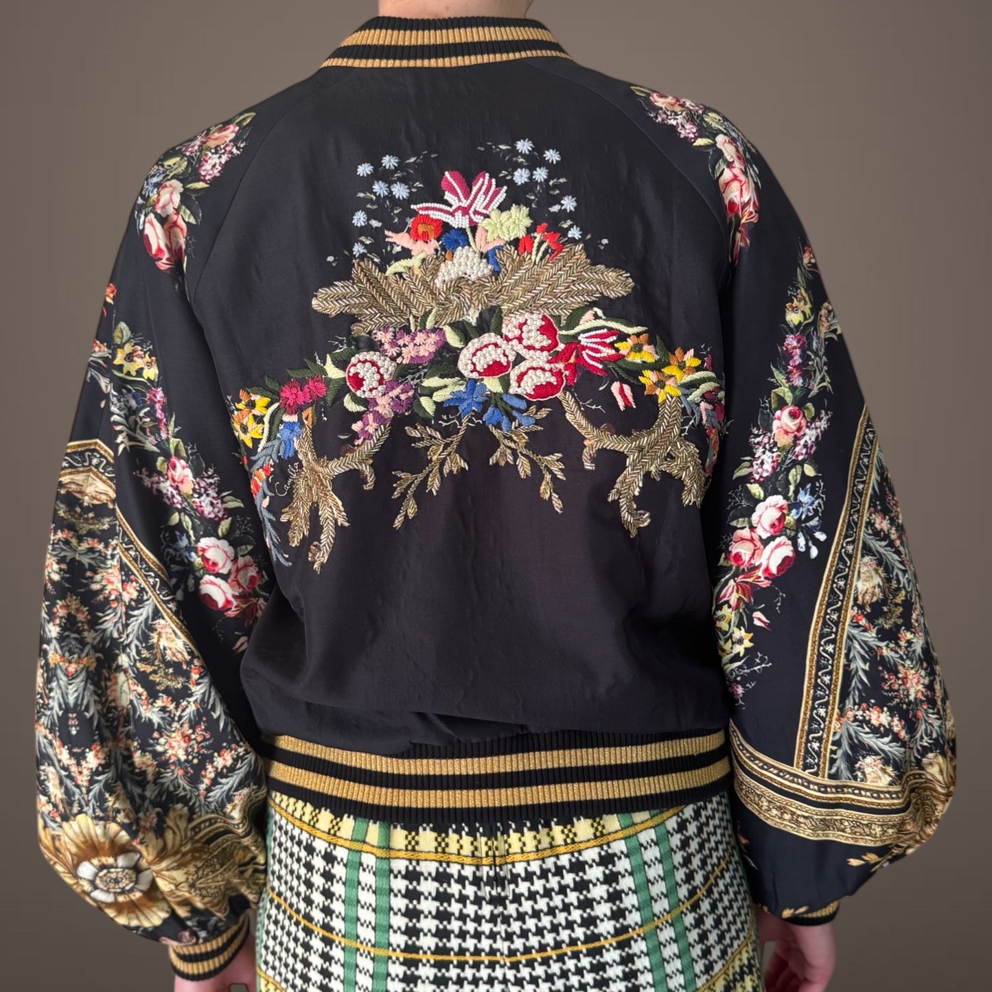 Camilla “Made With Love” Silk Embroidered Bomber Jacket (Size S)
