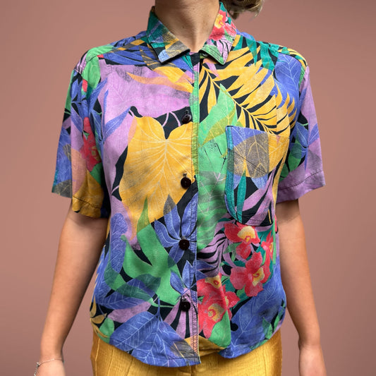 Vintage Tropical Print Hawaiian Shirt – Size M