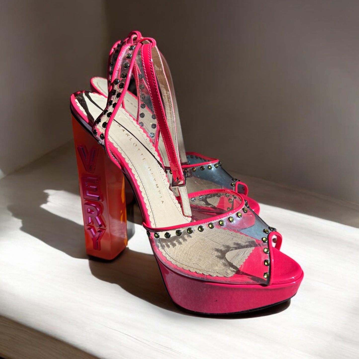 Charlotte Olympia “Very High” Neon Pink & Orange Platform Heels – Size 38.5 EU