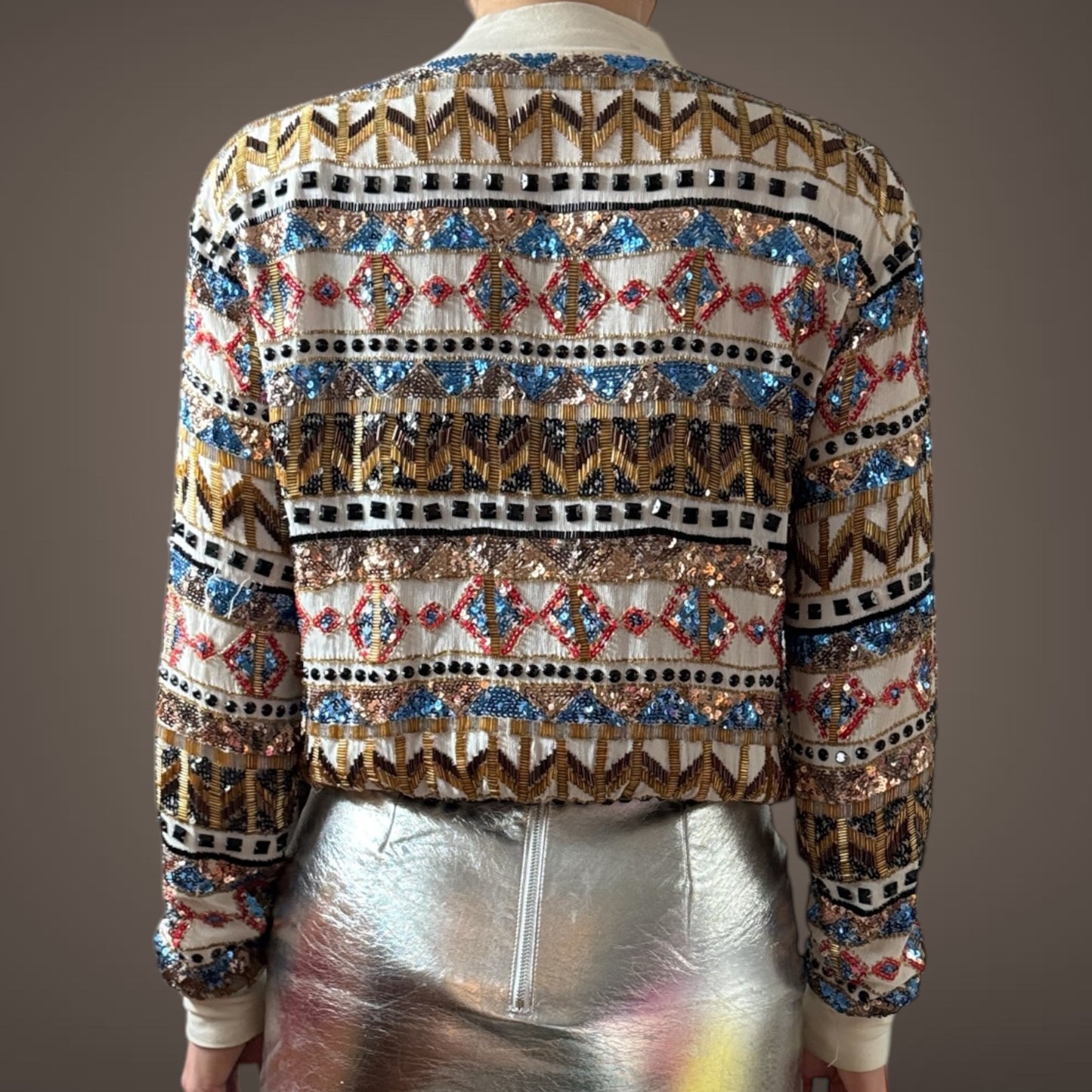 Hand-Beaded Embellished Bomber Jacket – Multi-Color