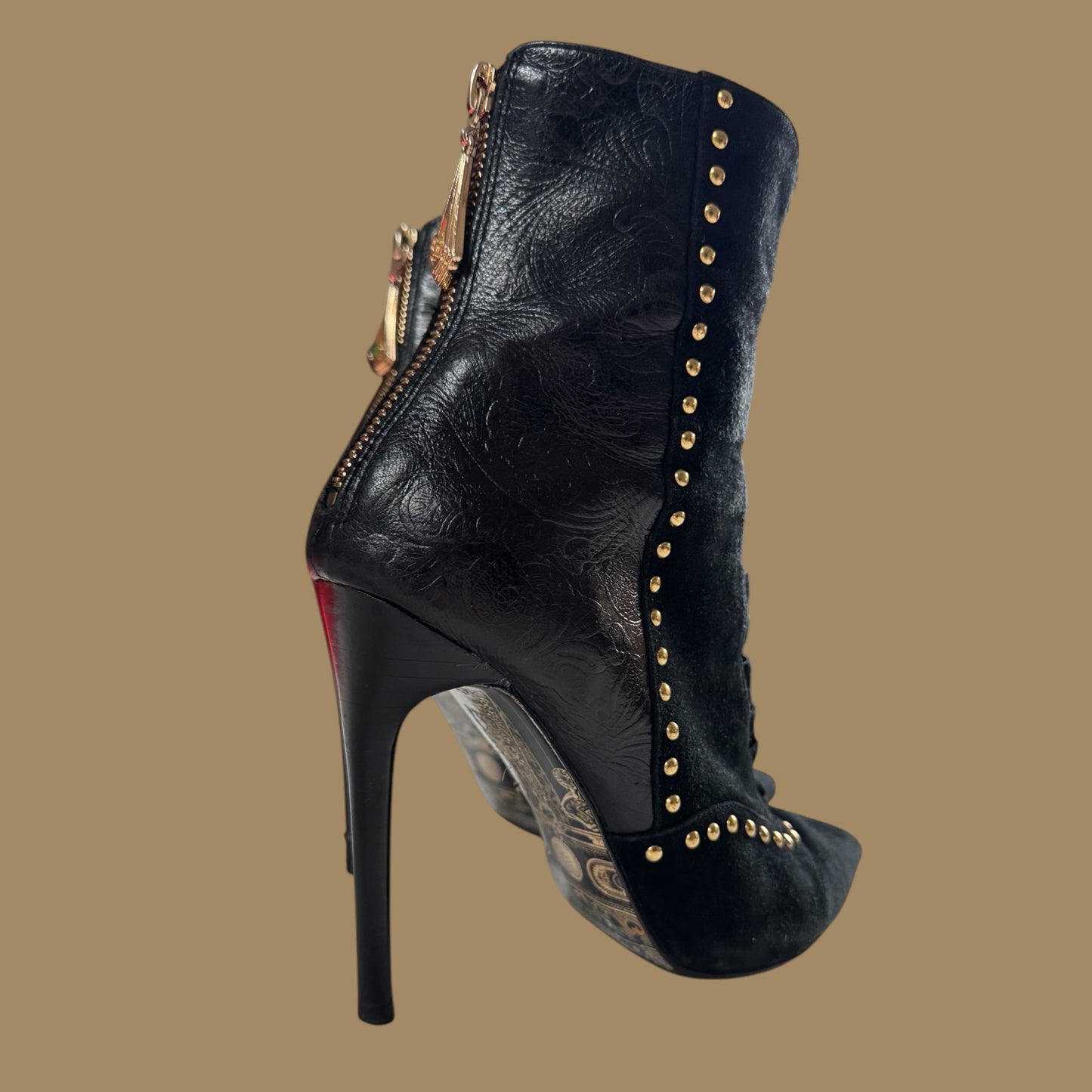 Camilla Black Lace-Up Stiletto Ankle Boots – Size 39