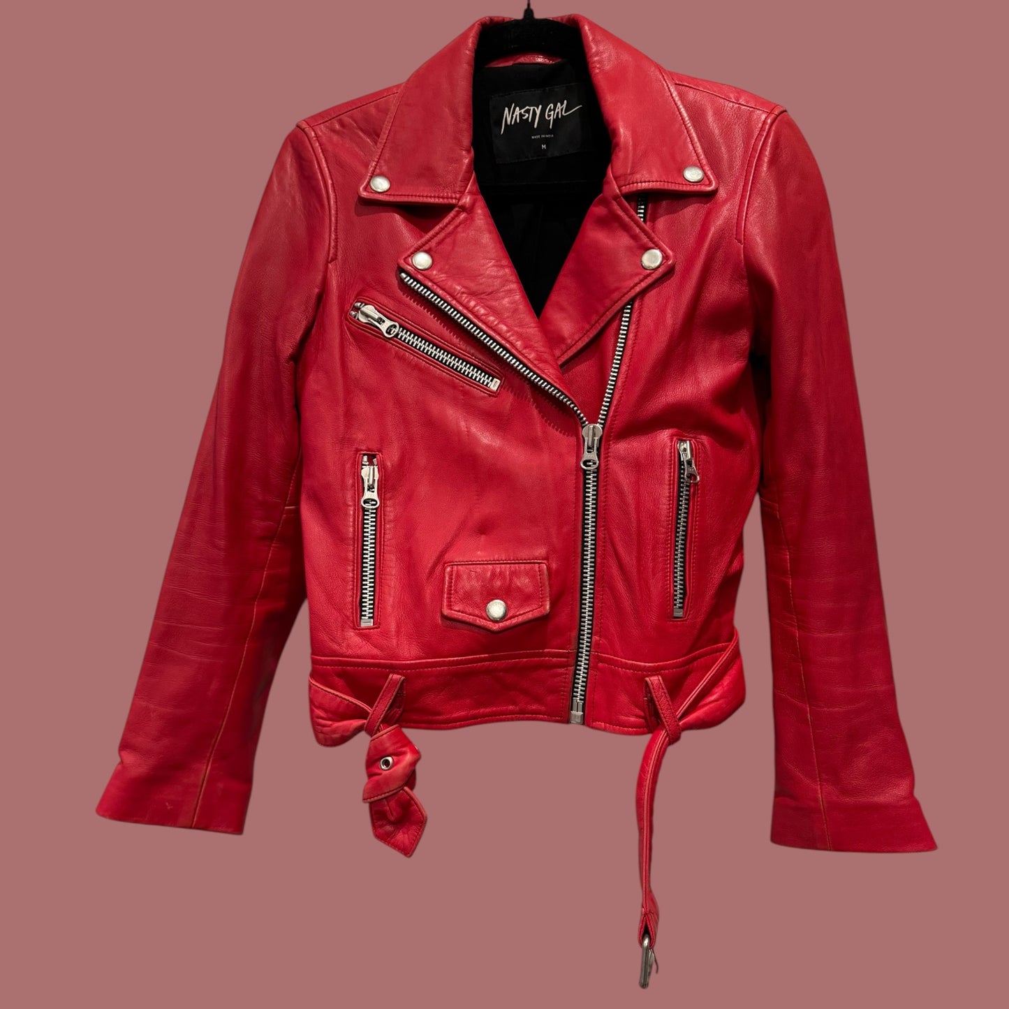 Nasty Gal Red Leather Biker Jacket – Size M