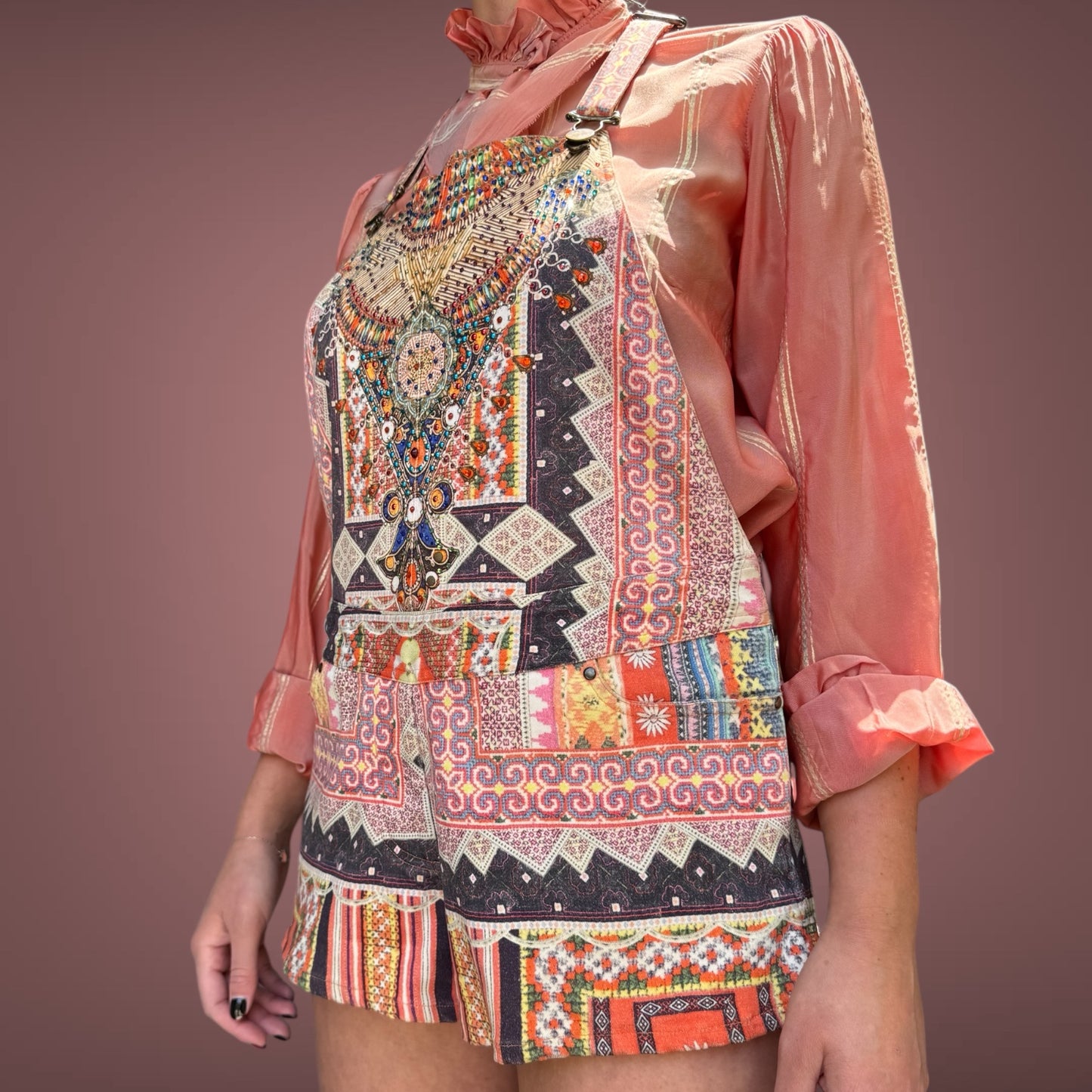 Camilla Embellished Boho Patchwork-Print Playsuit (Size 1 / S)