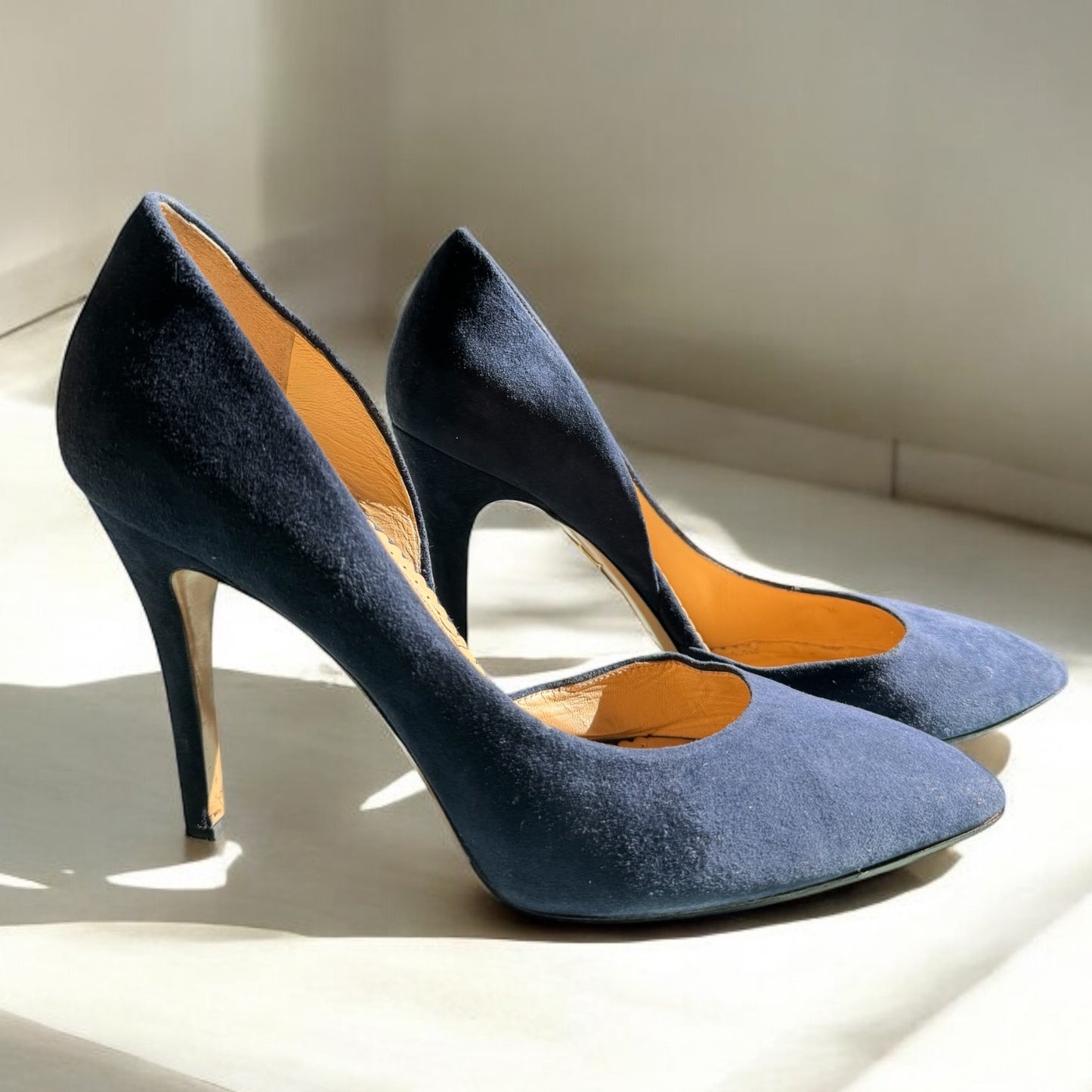 Charlotte Olympia Classic Navy Blue Suede Pumps – Size 38.5