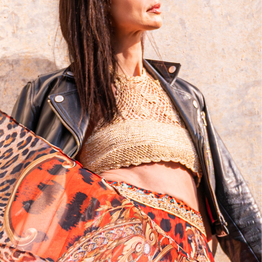 Vintage Scarlet Halter Top with Golden Elegance