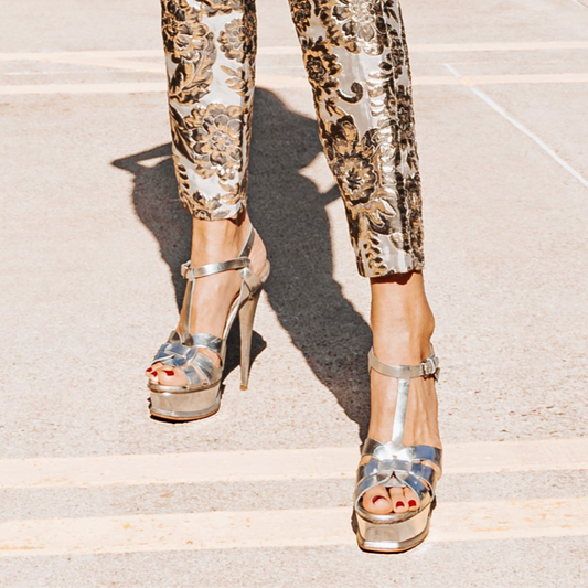 Yves Saint Laurent Silver Leather Platform Heels