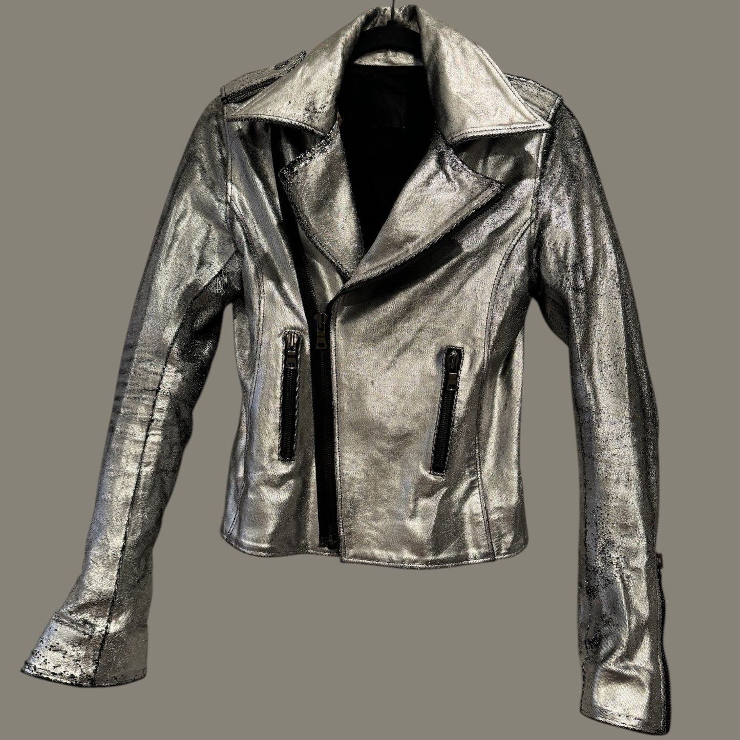 RTA Silver Metallic Leather Jacket - Size 38 - Hardly Worn, Excellent Condition