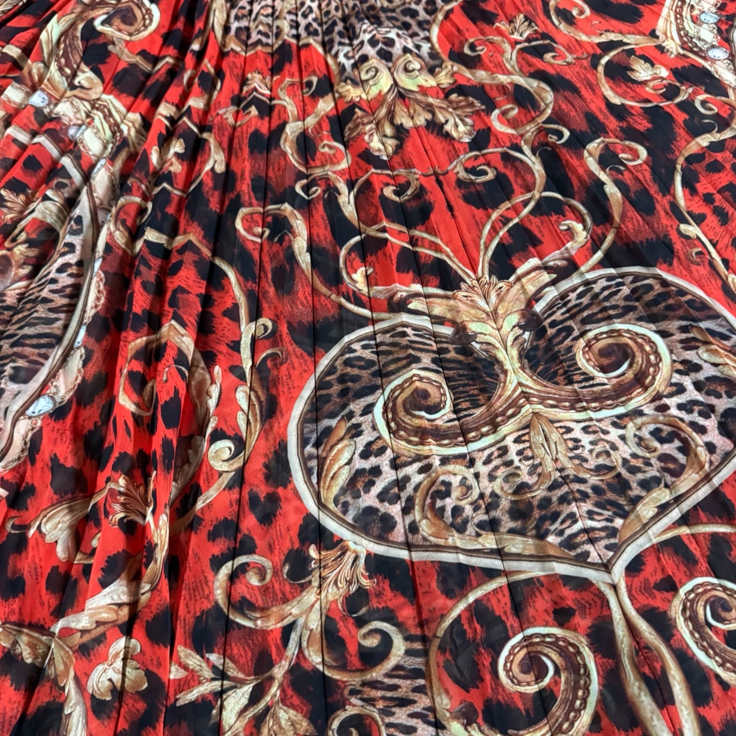 Camilla Sheer Red Leopard-Print Maxi Skirt with Crystals