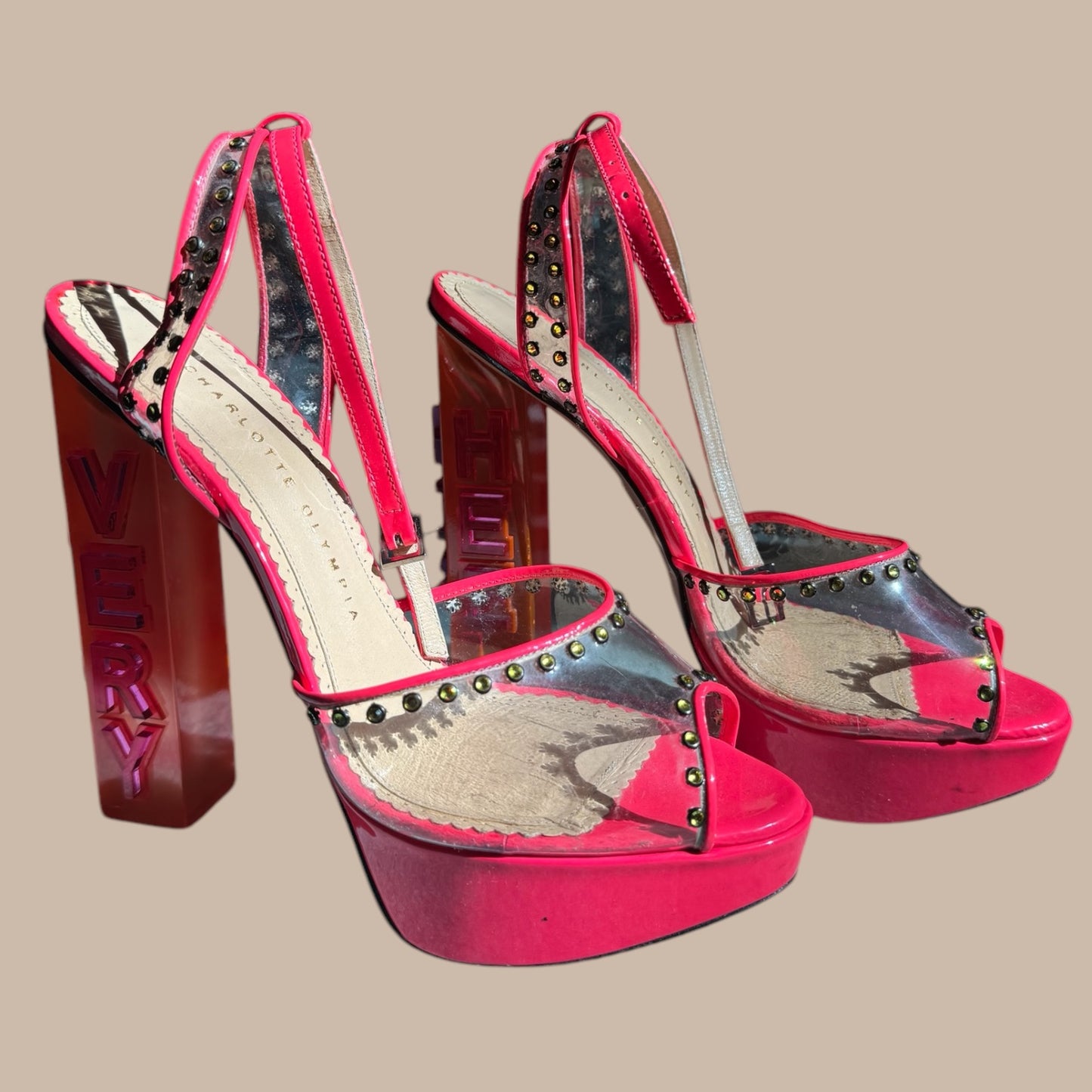 Charlotte Olympia “Very High” Neon Pink & Orange Platform Heels – Size 38.5 EU