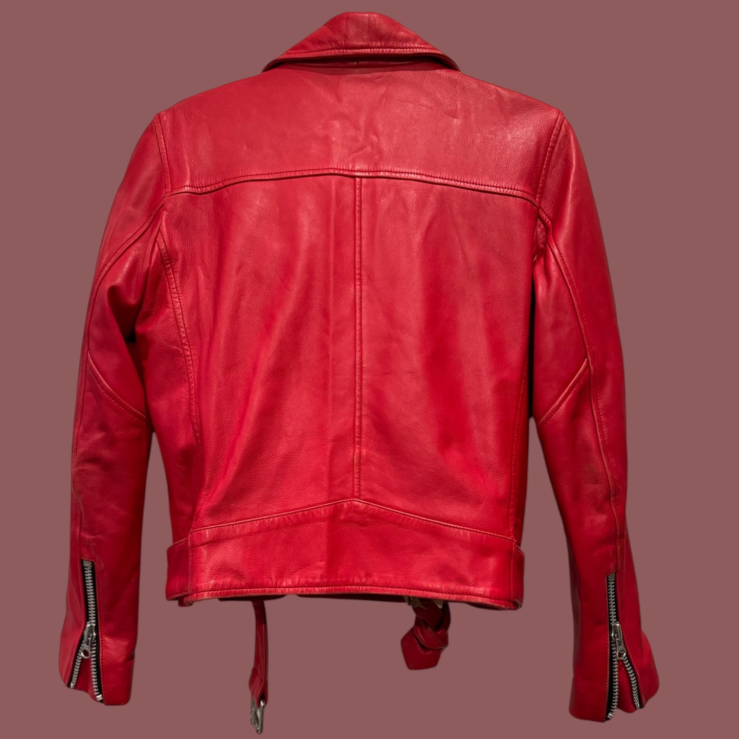 Nasty Gal Red Leather Biker Jacket – Size M