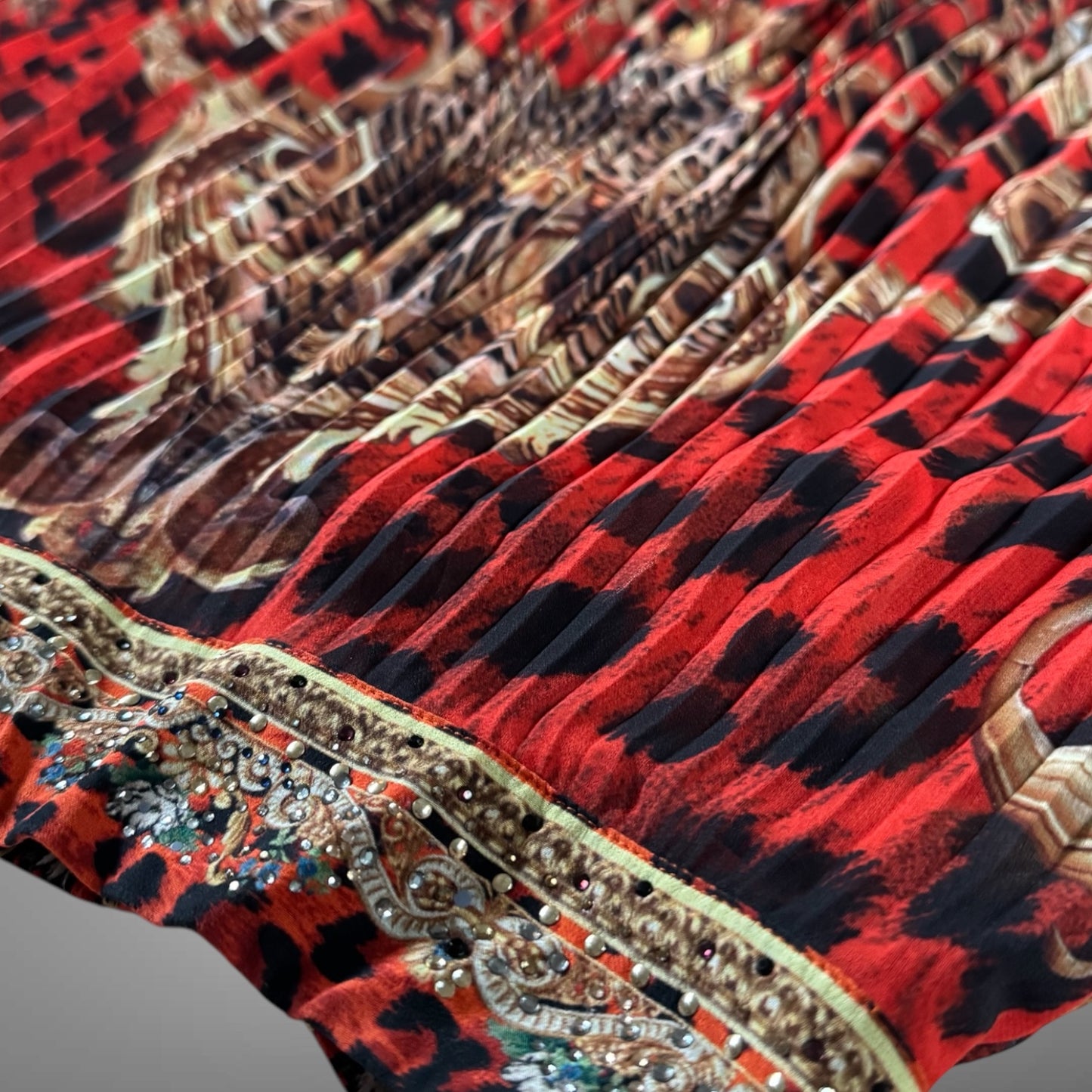 Camilla Sheer Red Leopard-Print Maxi Skirt with Crystals