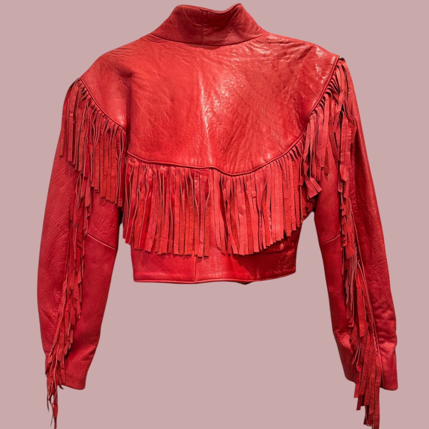 Vintage One-of-a-Kind Frayed Red Leather Jacket - Size M - Good Condition, Well Loved
