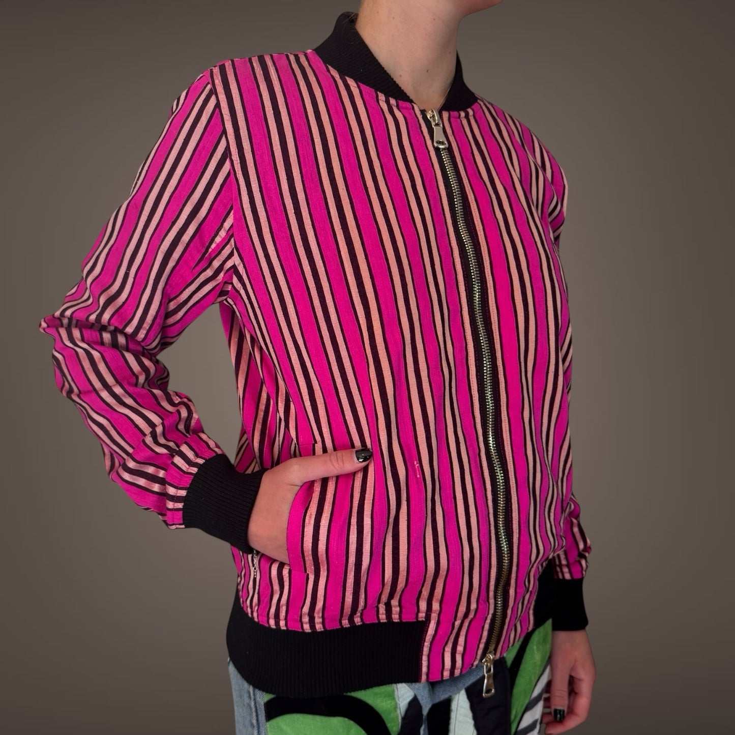 Philip Ayler One-of-a-Kind Striped Raw Silk Bomber (Unisex)
