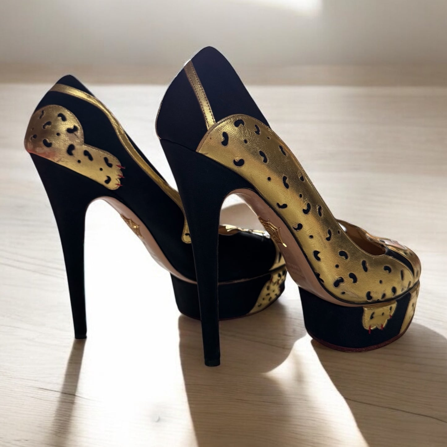 Charlotte Olympia Leopard & Cat Motif Platform Heels - Size 39