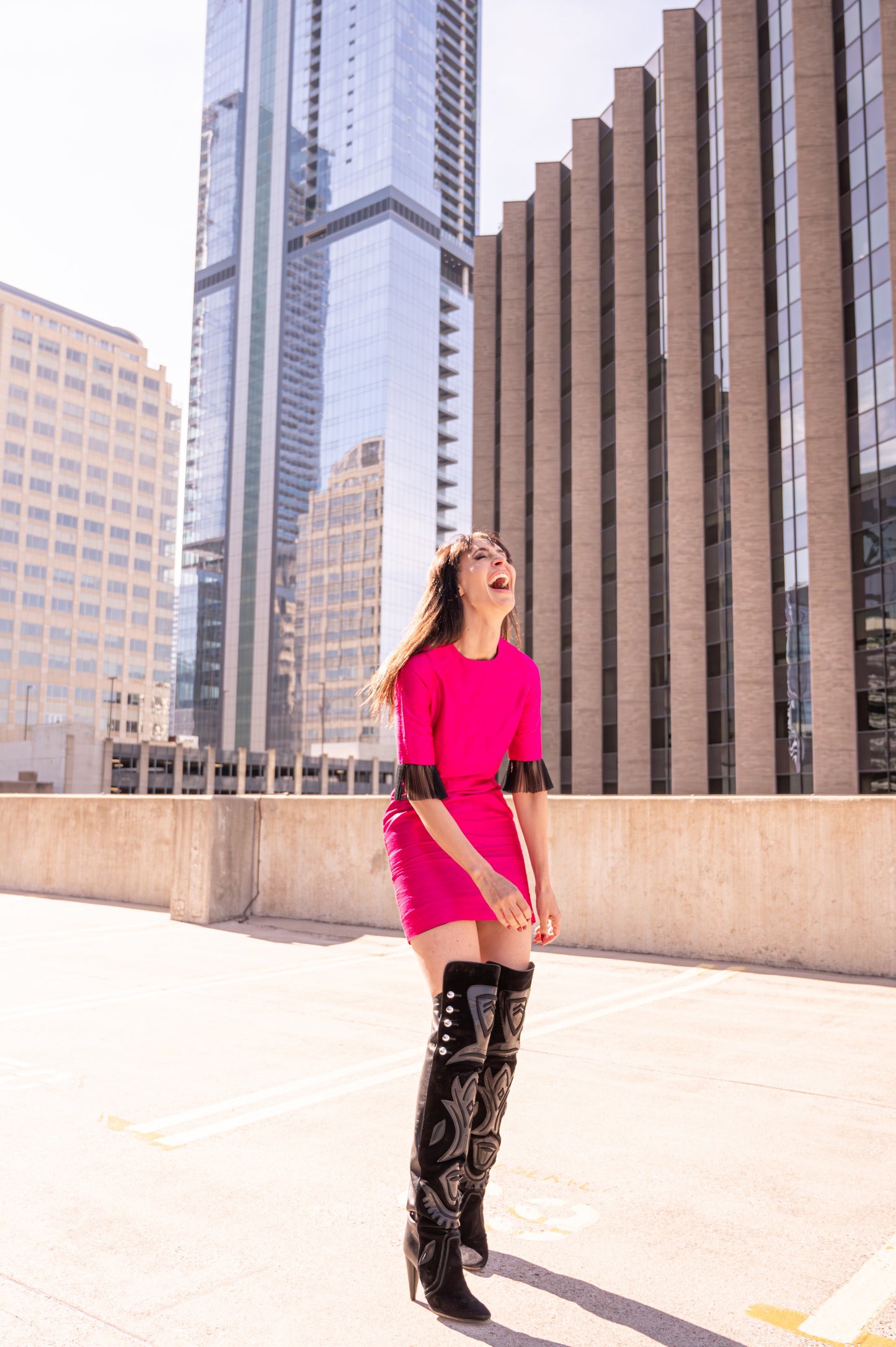 House of Holland Hot Pink Open-Back Fringe Sleeve Dress – Size US 2