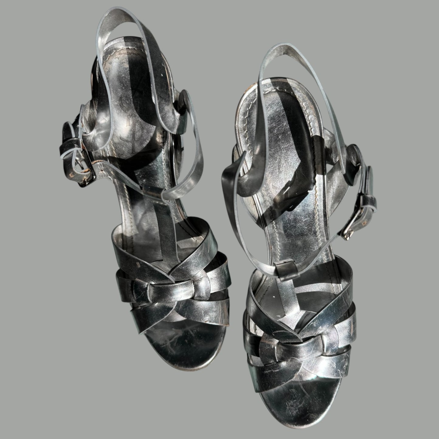 Yves Saint Laurent Silver Leather Platform Heels