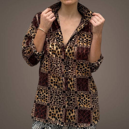 Vintage Yves St. Clair Leopard Patchwork Button-Up