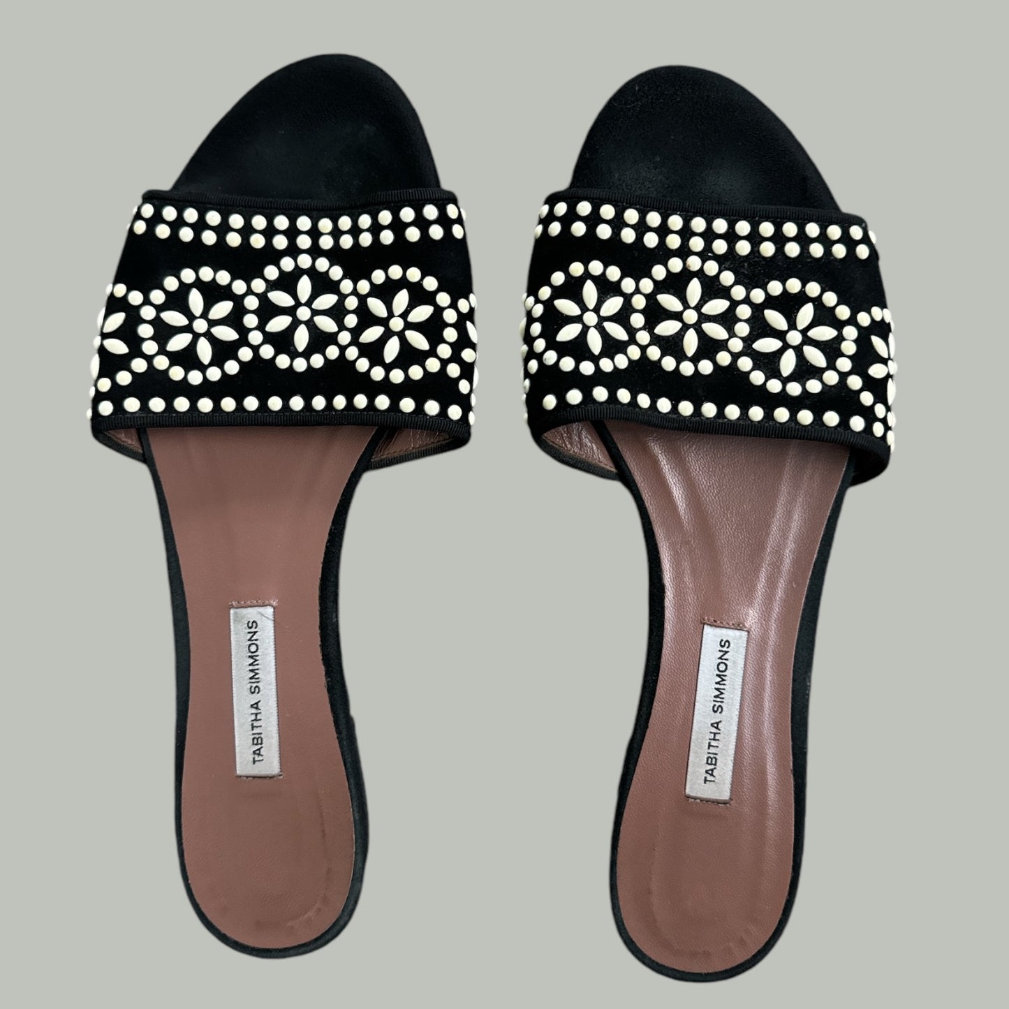 Tabitha Simmons Embellished Black Slide Sandals - Size 8 (EU 38)