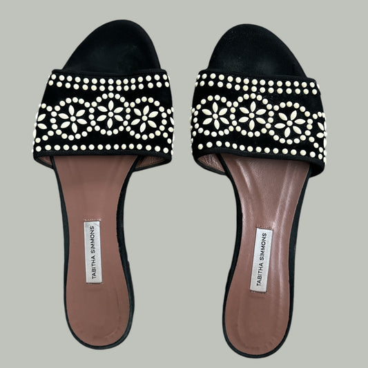 Tabitha Simmons Embellished Black Slide Sandals - Size 8 (EU 38)