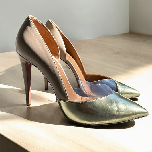 Aquazzura Metallic Gold and Nude Leather Pumps – US 8